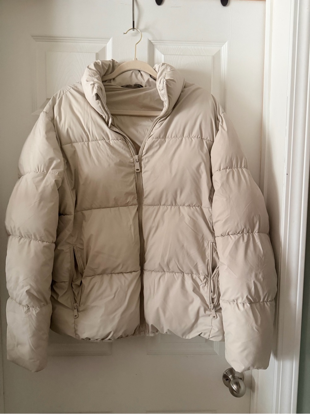Zara Cream Quilted Puffer Jacket